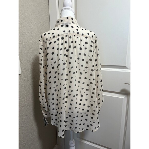 Blouse Ab Studio sheer white ( cream ) leopard print NWT XL tie front - Picture 5 of 8